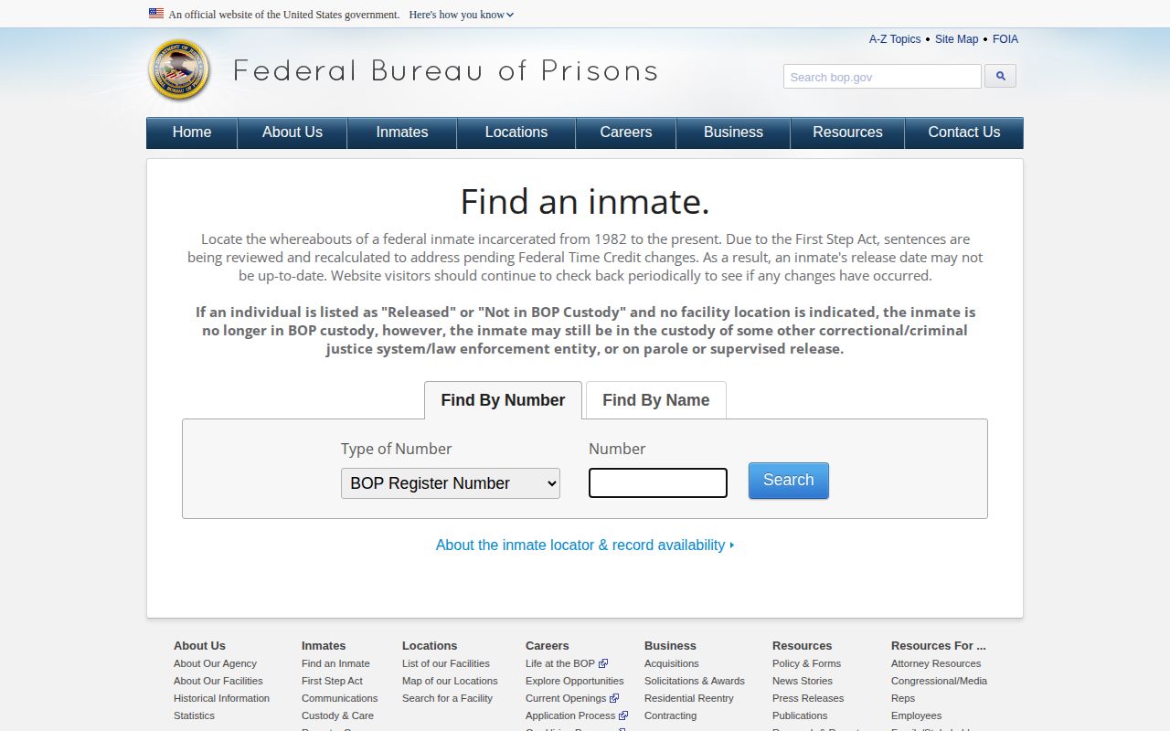 Jackson County released federal inmate BOP locator