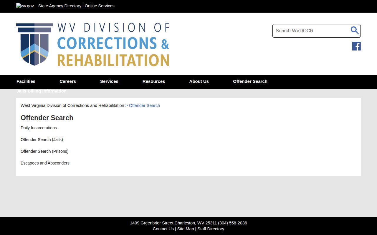 Jackson County released inmates WVDCR offender search choices